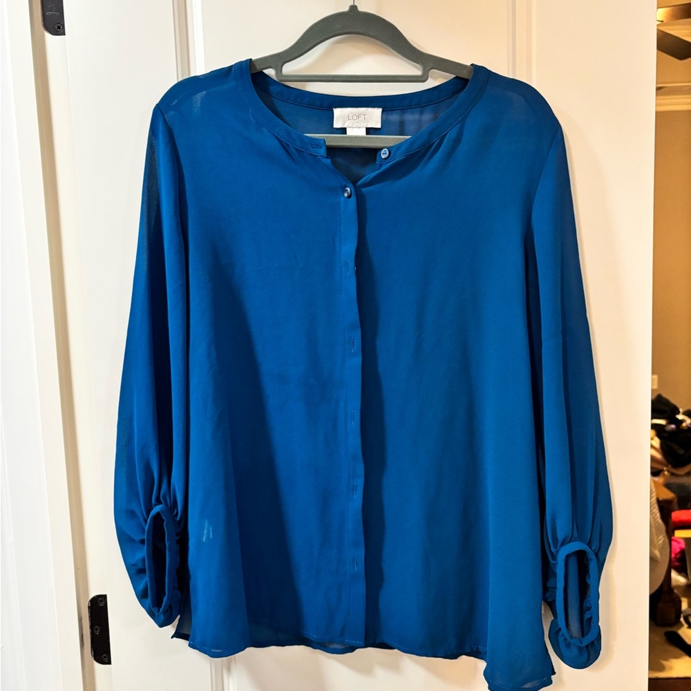 LOFT Teal Button-Up Blouse
